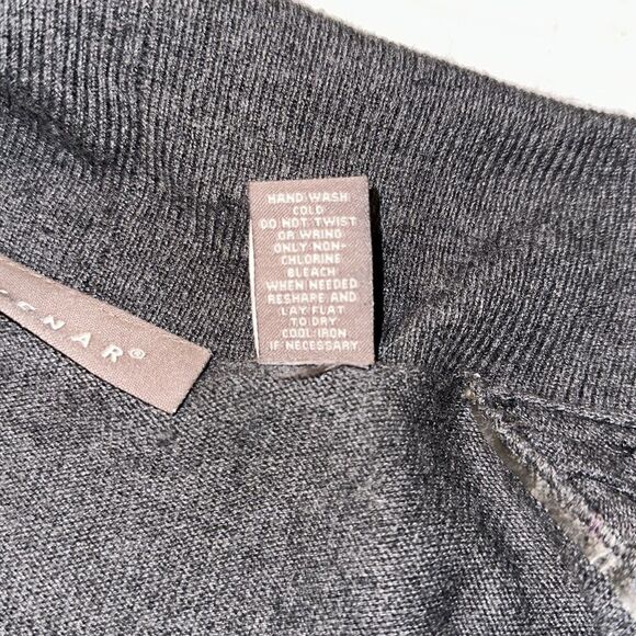 KENAR L Charcoal Gray Knit Open Front Shawl Collar Quarter Sleeve Cardigan - Picture 9 of 11